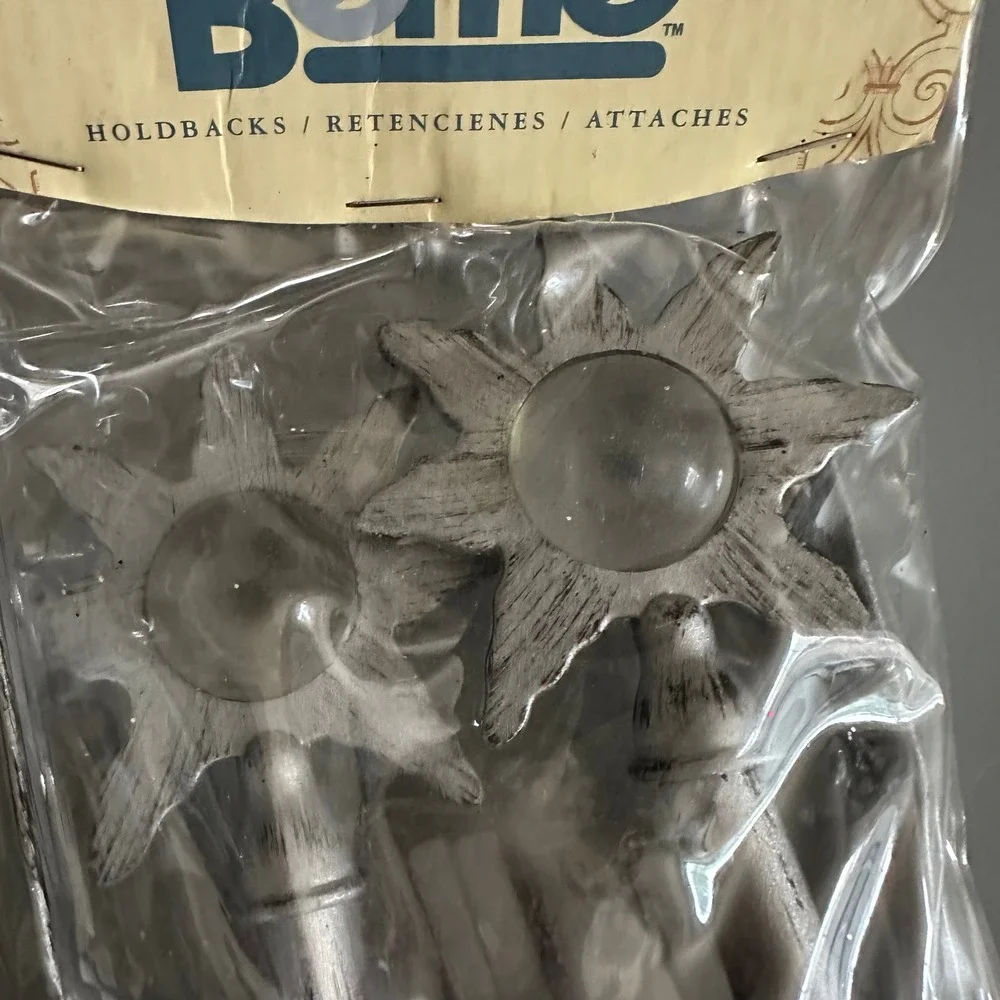 Beme Forged Iron Sun-Globe Curtain Holdbacks Antique Silver Set of 2 HFG23AS